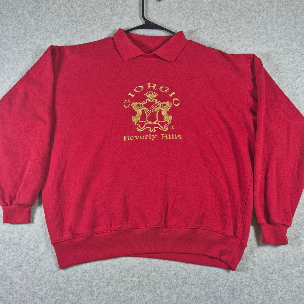 Vintage Giorgio Beverly Hills Sweatshirt Mens XL Red Gold Crest Embroidered Logo